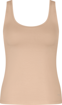 Beżowy top damski Sloggi Pure Comfort, gładki, bawełniany, z dekoltem U, widok z przodu.