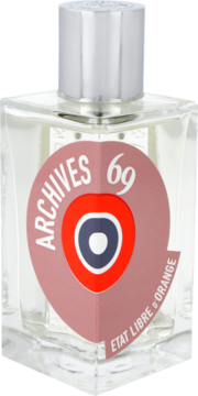 Woda perfumowana unisex Etat Libre D'Orange Archives 69, butelka z różową, sercowatą etykietą, widok z przodu.
