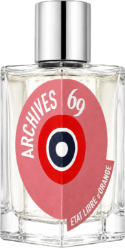 Woda perfumowana unisex Etat Libre D'Orange Archives 69. Szklana butelka z różową etykietą, czerwonym logo, widok z przodu.