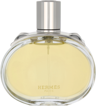 Hermes Barénia EDP: owalna butelka z żółtym płynem, srebrnym korkiem. Szyprowy zapach lilii, jagód, dębu.