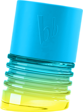 Męska woda toaletowa Bruno Banani Limited Edition, butelka z niebieską zakrętką i żółtym płynem, ukośne ujęcie.