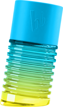 Bruno Banani Limited Edition woda toaletowa, butelka z niebieską nakrętką, gradient turkus-żółty, pod kątem.