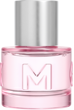 MEXX Summer Daydream woda toaletowa. Jasnoróżowy flakon z literą M i srebrną nakrętką, widok z przodu.