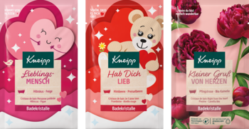 Kneipp zestaw 3 soli do kąpieli: Hibiskus, Malina, Piwonia. Różowe opakowania z sercami i misiem.