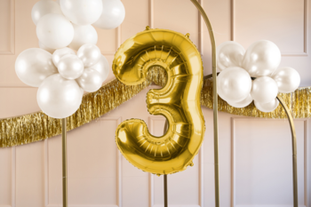 PARTYDECO ,balon foliowy, cyfra 3, złoty, 72 cm,kompozycja-1