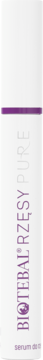 Pionowe białe serum do rzęs i brwi Biotebal Rzęsy Pure z fioletowym napisem, widok z przodu na białym tle.