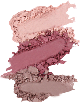 Potrójny cień do powiek Alterra Trio Rosy Dreams, trzy roztarte smugi w odcieniach różu i beżu, widok z góry na teksturę.