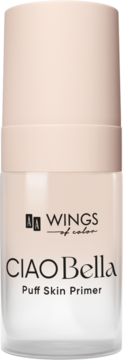 AA Wings of Color Ciao Bella Puff Skin Primer, nawilżająca baza pod makijaż, jasnoróżowa butelka, widok z przodu.