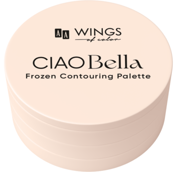 CIAO Bella Frozen Contouring Palette 01 Blonde w okrągłym, pudrowym opakowaniu, widok z góry pod kątem.