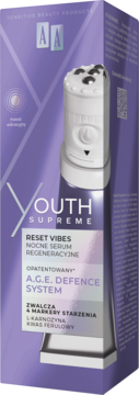 AA Youth Supreme Reset Vibes serum na noc w fioletowym pudełku z wibracyjnym masażerem twarzy.