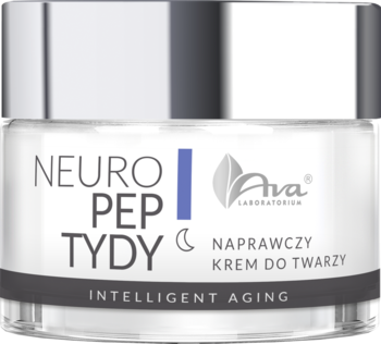 Krem na noc Ava Neuro Pep Tydy w białym słoiku ze srebrną nakrętką. Przeciwzmarszczkowy z neuropeptydami.
