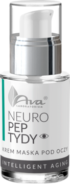 Krem-maska pod oczy Ava Neuro Peptydy w białej butelce z pompką, widok z przodu. Intelligent Aging.