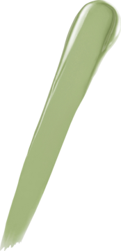 Jasnozielony swatch korektora Maybelline Instant Eraser, kremowy i błyszczący, do neutralizacji zaczerwienień, na czarnym tle.
