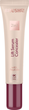 BRUSH! Lift Serum Concealer 2w1 z peptydem, odcień 0C Cool Ivory, jasnobeżowa tubka z ciemną nakrętką, widok z przodu.