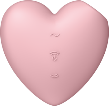 Różowy wibrator Satisfyer Cutie Heart w kształcie serca, z gładkiego silikonu, widok frontalny z symbolami.