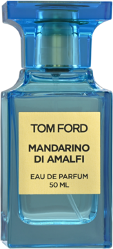 Tom Ford Mandarino di Amalfi unisex woda perfumowana 50 ml w niebieskiej butelce ze złotą etykietą, widok z przodu.