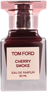 Tom Ford Cherry Smoke Eau de Parfum 30ml, bordowa butelka unisex z różową nakrętką, widok z przodu.