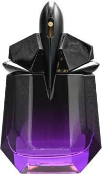 Damska woda perfumowana T.Mugler Alien Extra Intense. Fasetowany fioletowo-czarny flakon z unikalnym korkiem.