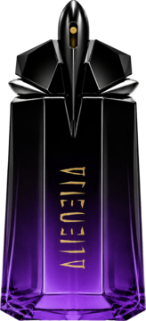 Alien Extra Intense damska woda perfumowana, fioletowo-czarny flakon z ostrymi krawędziami i złotym napisem, uzupełnialny.
