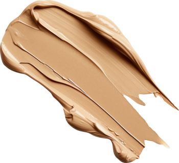 Rozmaz podkładu Alterra Soft Glow Sand, beżowy, kremowy, o lśniącym wykończeniu, na ciemnym tle.