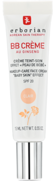 Biała tubka Erborian BB Crème z żeń-szeniem SPF 20 "Baby Skin" w odcieniu Clair, widok z przodu.