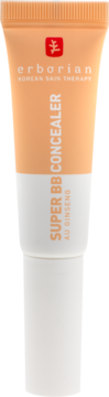 Erborian Super BB Concealer z żeń-szeniem w peachy-białej tubce, widok z przodu, na białym tle.