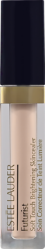 Estée Lauder Futurist Soft Touch Skincealer, rozświetlający korektor w beżowej tubce, czarna nakrętka, złota obręcz. Widok z przodu.