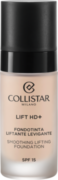 Collistar Lift HD+ wygładzający podkład z SPF 15 w matowej butelce z czarną pompką, ujęcie frontalne.