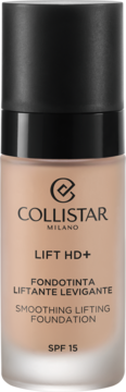 Collistar Lift HD+ Smoothing Lifting Foundation SPF 15, beżowy odcień, w matowej butelce z czarną zakrętką, widok z przodu.