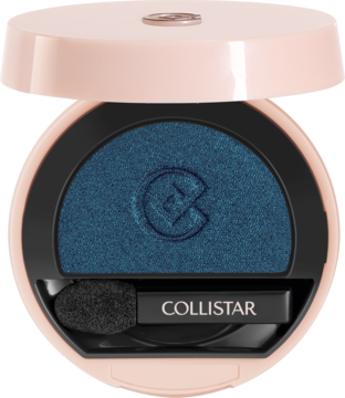 Otwarty, okrągły cień Collistar Blu Mediterraneo Satin, intensywny niebieski, z aplikatorem i logo C.