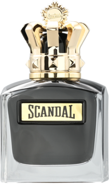 Jean Paul Gaultier Scandal Le Parfum, ciemna woda perfumowana, butelka z etykietą SCANDAL i złotą koroną.