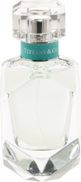 Tiffany & Co. damska woda perfumowana w krystalicznej, fasetowanej butelce z turkusową etykietą przy szyjce.