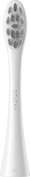 Biała wymienna końcówka Oclean Professional Care do szczoteczki sonicznej. Widoczne szare włókna DuPont i logo.