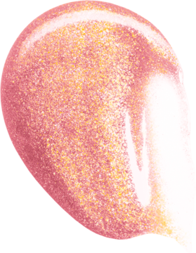 Ultralśniący błyszczyk Avon, swatch. Różowo-złoty, lśniący kolor z widoczną, holograficzną poświatą.