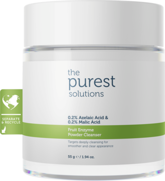 The Purest Solutions Fruit Enzyme Powder Cleanser z 0.2% kwasem azelainowym, biały pojemnik, widok z przodu.