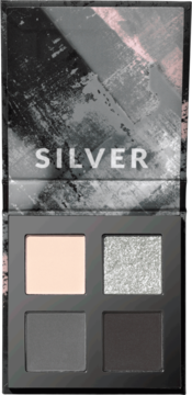 Paleta cieni do powiek Ultra Colour Natural Silver. Otwarta, 4 cienie: beżowy mat, srebrny błysk, dwa szare maty.