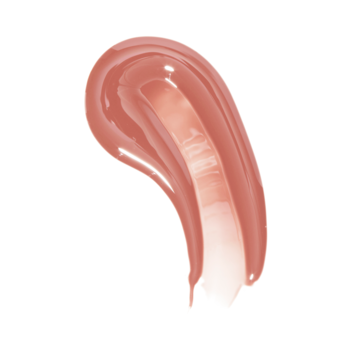 Rewolucyjny błyszczyk Pout Bomb Plumping Gloss Doll: lśniąca, brzoskwiniowo-różowa smuga na białym tle.