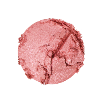 Zbliżenie na okrągłą porcję spękanego, koralowego różu prasowanego Revolution Beam Bright Blush Peach Pop, świetlisty.