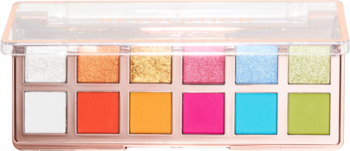 Otwarta paleta cieni Revolution The Vibrant Icon Brights, 12 żywych neonowych kolorów w matowym i połyskującym wykończeniu.