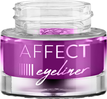 Fioletowy żelowy eyeliner Affect w szklanym słoiczku z purpurową zawartością i napisem, widok z przodu.