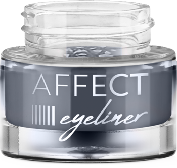 Szary żelowy eyeliner Affect Simple Lines w przezroczystym słoiczku z napisem 'AFFECT eyeliner', widok z przodu.