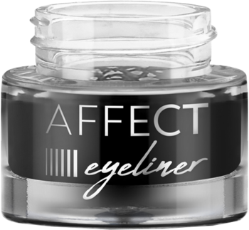 Żelowy eyeliner Affect Simple Lines w czarnym, okrągłym słoiczku z przezroczystego szkła, widok z przodu.