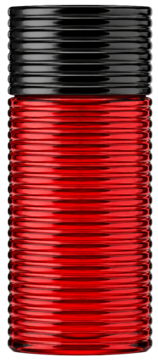 Czerwony, ryflowany flakon wody perfumowanej Rasasi Egra for Women z błyszczącą czarną zakrętką.