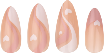 Sztuczne paznokcie KillyS Pink Waves, migdałowe, z różowymi falami i białymi serduszkami. Widok z przodu.