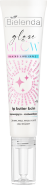 Bielenda Glaze & Glow regenerujący lip butter balm w białej tubce, różowy blask, z aplikatorem.