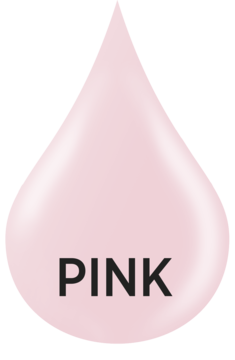 Grafika: jasnoróżowa kropla z połyskiem i napisem "PINK", odcień odżywki Eveline Cosmetics Pink.