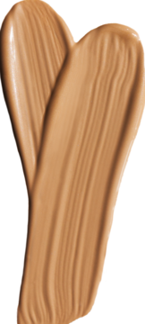 Podkład rozświetlający Lumene Natural Glow 5 Deep Tan SPF 20, dwie gęste smugi z pociągnięciami na białym tle.