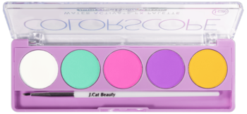 J.Cat Beauty Colorscope Bright Pastel: otwarta paleta 5 eyelinerów aktywowanych wodą, z pędzelkiem.