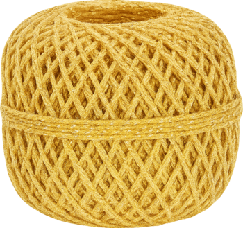 Żółto-złoty, duży motek grubego sznurka, widok z przodu. Uniwersalny sznurek do dekoracji i pakowania.