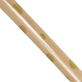 Zbliżenie na beżowy papier prezentowy z jasnymi paskami i zielonymi kropkami, widok pod kątem.